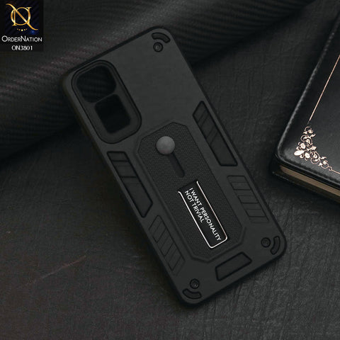 Xiaomi Redmi Note 11S Cover - Black - Hybrid Stylish Slide Finger Grip With Metal Kickstand Soft Borders Case