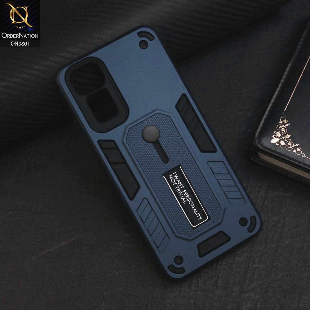 Xiaomi Redmi Note 11S Cover - Midnight Blue - Hybrid Stylish Slide Finger Grip With Metal Kickstand Soft Borders Case