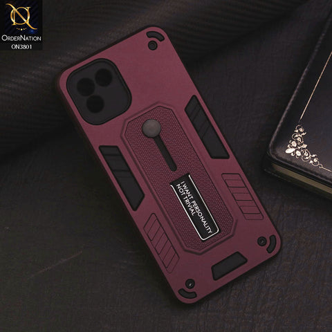 Samsung Galaxy A03 Cover - Burgundy - Hybrid Stylish Slide Finger Grip With Metal Kickstand Soft Borders Case