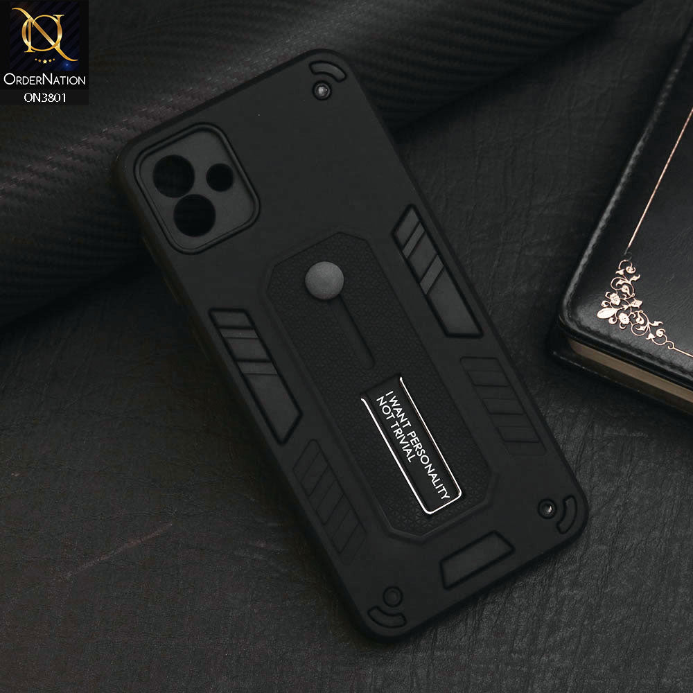 Samsung Galaxy M13 5G Cover - Black - Hybrid Stylish Slide Finger Grip With Metal Kickstand Soft Borders Case
