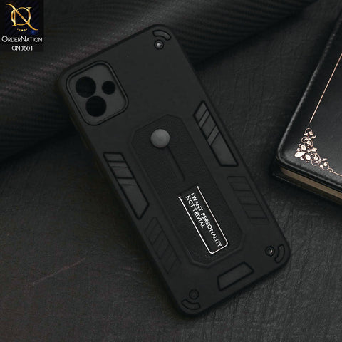 Samsung Galaxy A04 Cover - Black - Hybrid Stylish Slide Finger Grip With Metal Kickstand Soft Borders Case
