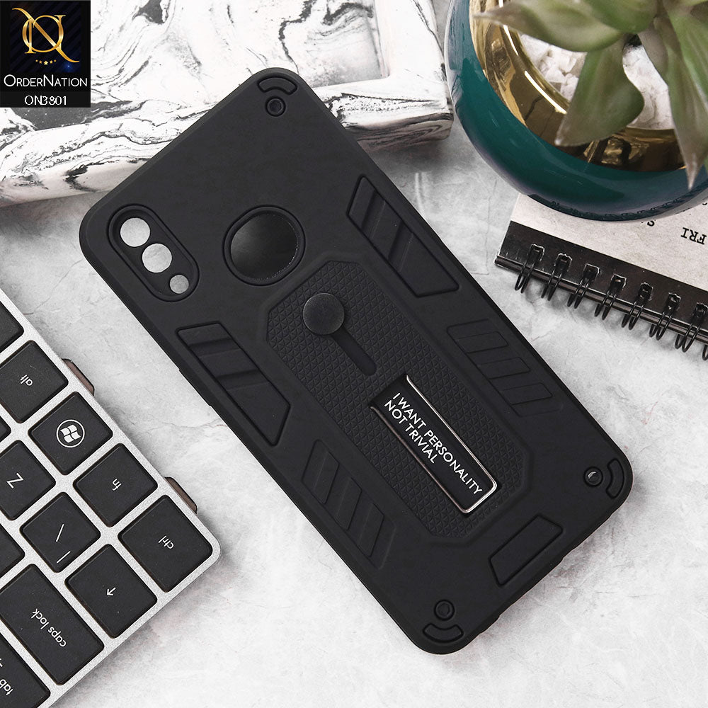 Samsung Galaxy A10s Cover - Black - Hybrid Stylish Slide Finger Grip With Metal Kickstand Soft Borders Case