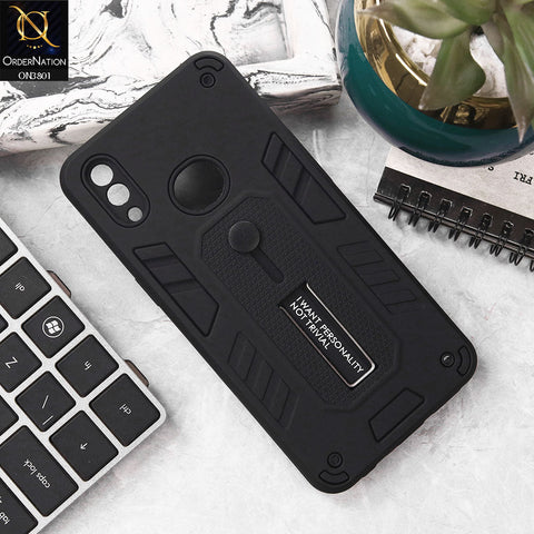 Samsung Galaxy A10s Cover - Black - Hybrid Stylish Slide Finger Grip With Metal Kickstand Soft Borders Case