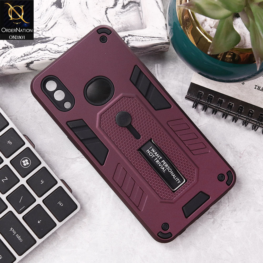 Samsung Galaxy A10s Cover - Burgundy - Hybrid Stylish Slide Finger Grip With Metal Kickstand Soft Borders Case