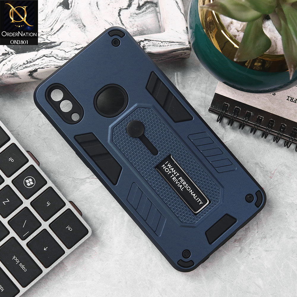 Samsung Galaxy A10s Cover - Midnight Blue - Hybrid Stylish Slide Finger Grip With Metal Kickstand Soft Borders Case