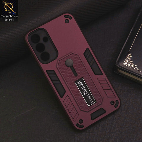 Samsung Galaxy A14 5G Cover - Burgundy - Hybrid Stylish Slide Finger Grip With Metal Kickstand Soft Borders Case