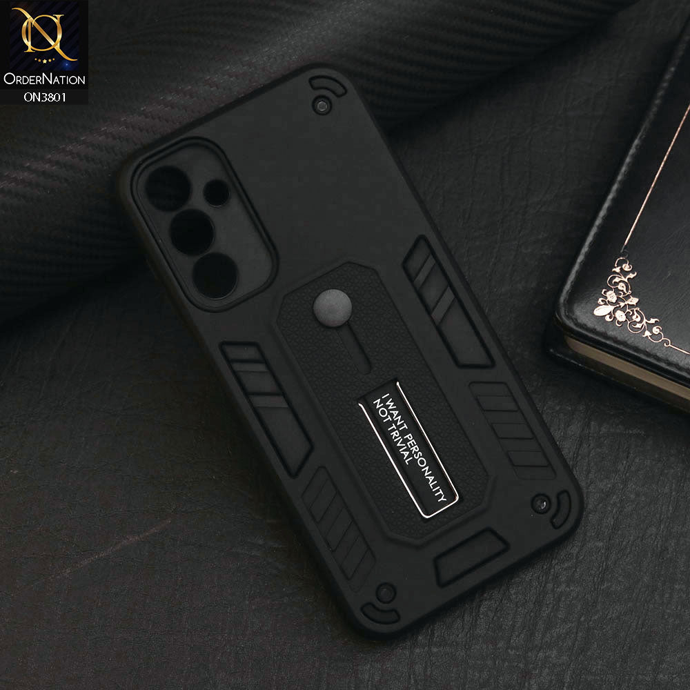 Samsung Galaxy A15 5G Cover - Black - Hybrid Stylish Slide Finger Grip With Metal Kickstand Soft Borders Case