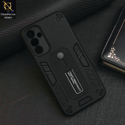 Samsung Galaxy A15 5G Cover - Black - Hybrid Stylish Slide Finger Grip With Metal Kickstand Soft Borders Case