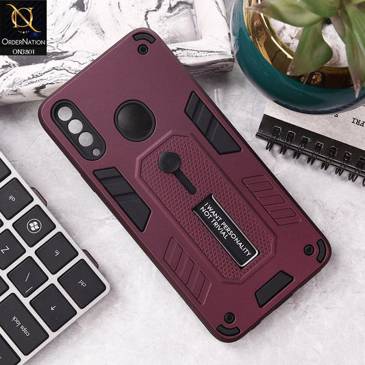 Samsung Galaxy A20s Cover - Burgundy - Hybrid Stylish Slide Finger Grip With Metal Kickstand Soft Borders Case