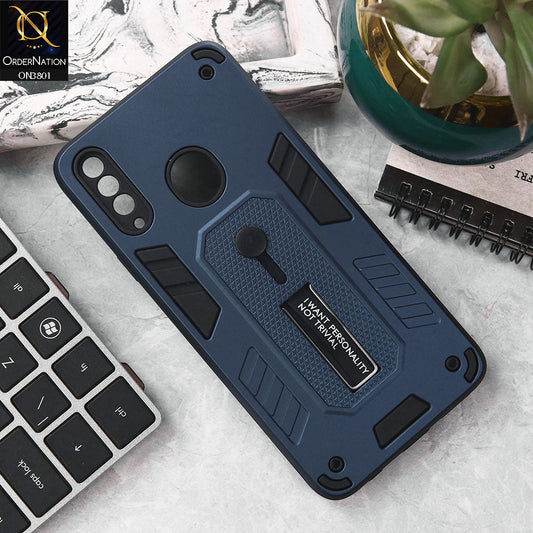 Samsung Galaxy A20s Cover - Midnight Blue - Hybrid Stylish Slide Finger Grip With Metal Kickstand Soft Borders Case