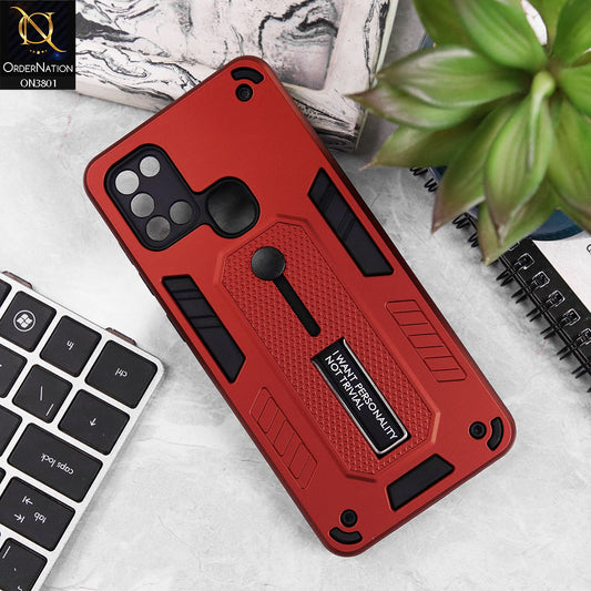 Samsung Galaxy A21s Cover - Red - Hybrid Stylish Slide Finger Grip With Metal Kickstand Soft Borders Case