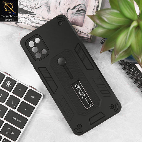 Samsung Galaxy A31 Cover - Black - Hybrid Stylish Slide Finger Grip With Metal Kickstand Soft Borders Case