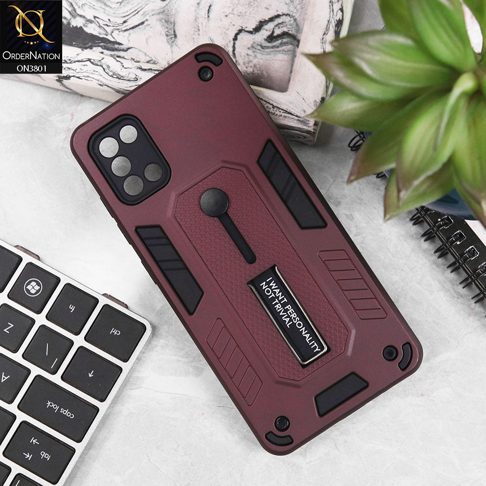 Samsung Galaxy A31 Cover - Burgundy - Hybrid Stylish Slide Finger Grip With Metal Kickstand Soft Borders Case