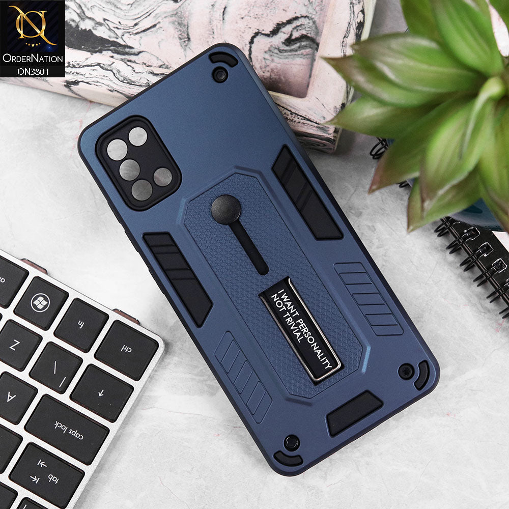 Samsung Galaxy A31 Cover - Midnight Blue - Hybrid Stylish Slide Finger Grip With Metal Kickstand Soft Borders Case