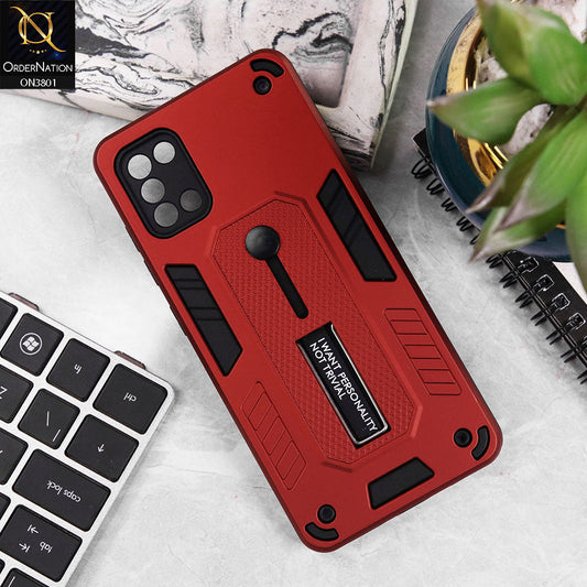 Samsung Galaxy A31 Cover - Red - Hybrid Stylish Slide Finger Grip With Metal Kickstand Soft Borders Case