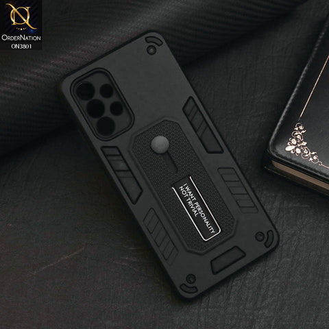 Samsung Galaxy A32 Cover - Black - Hybrid Stylish Slide Finger Grip With Metal Kickstand Soft Borders Case