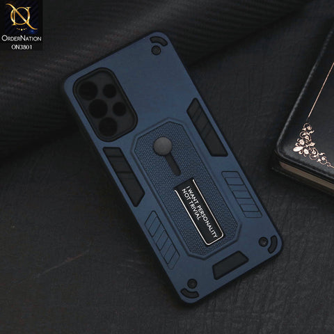 Samsung Galaxy A32 Cover - Midnight Blue - Hybrid Stylish Slide Finger Grip With Metal Kickstand Soft Borders Case