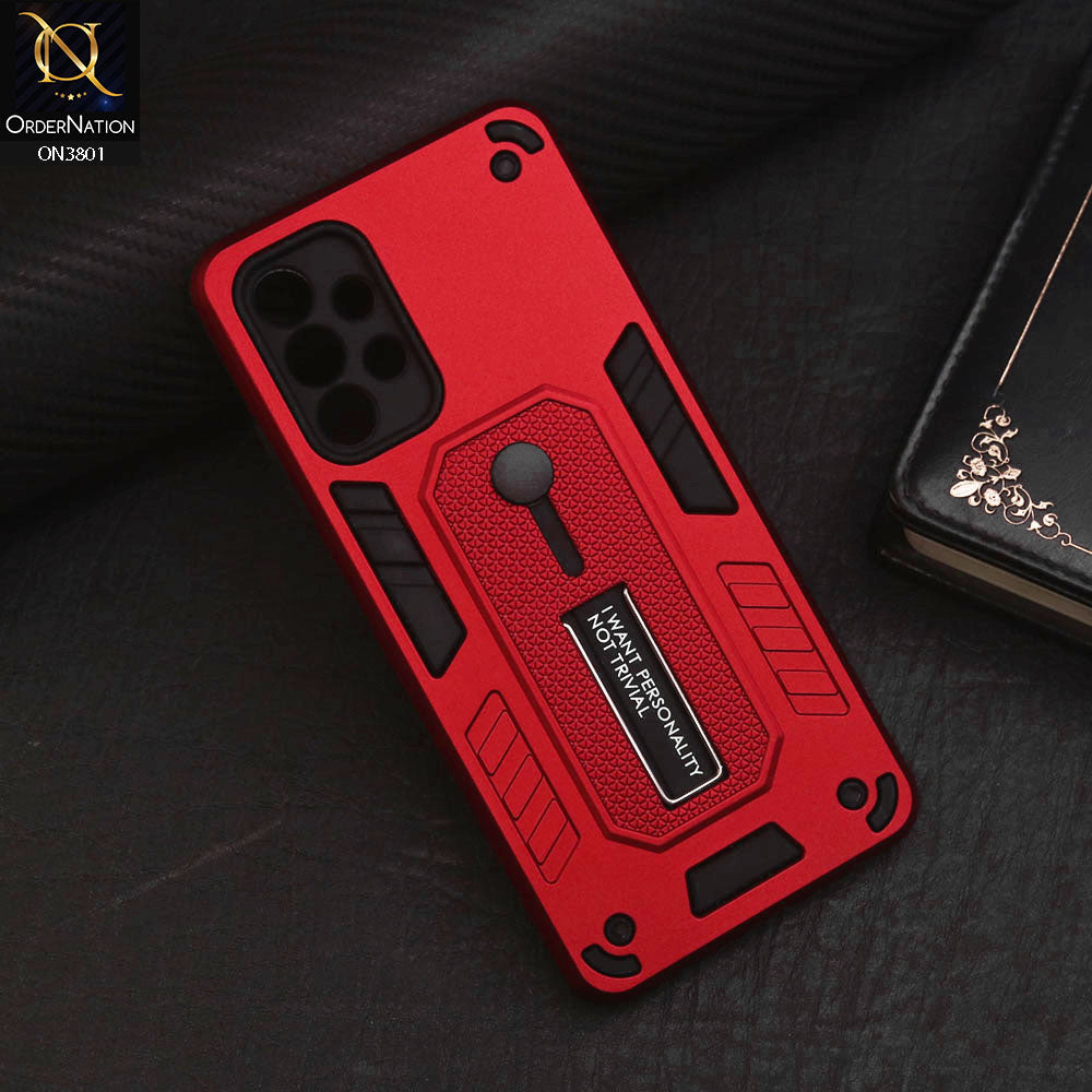 Samsung Galaxy A32 Cover - Red - Hybrid Stylish Slide Finger Grip With Metal Kickstand Soft Borders Case