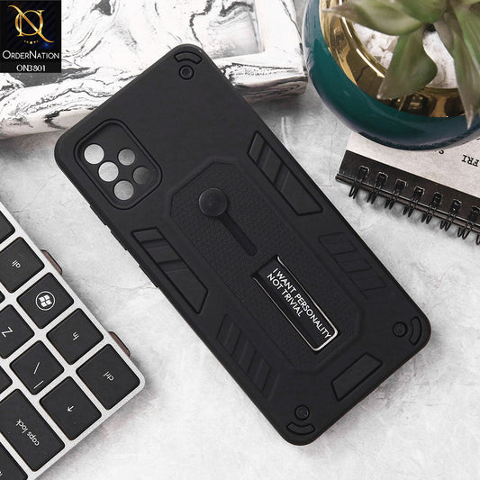 Samsung Galaxy A51 Cover - Black - Hybrid Stylish Slide Finger Grip With Metal Kickstand Soft Borders Case