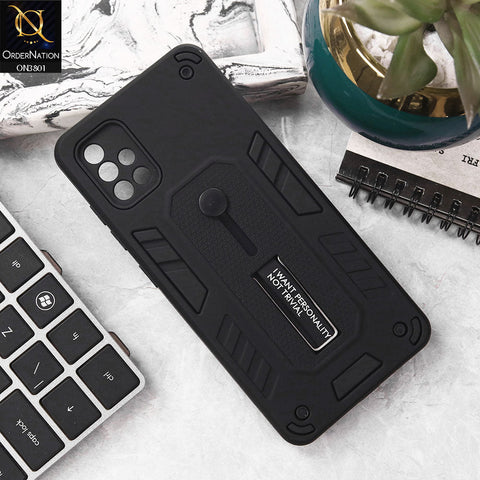 Samsung Galaxy A51 Cover - Black - Hybrid Stylish Slide Finger Grip With Metal Kickstand Soft Borders Case