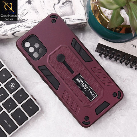 Samsung Galaxy A51 Cover - Burgundy - Hybrid Stylish Slide Finger Grip With Metal Kickstand Soft Borders Case