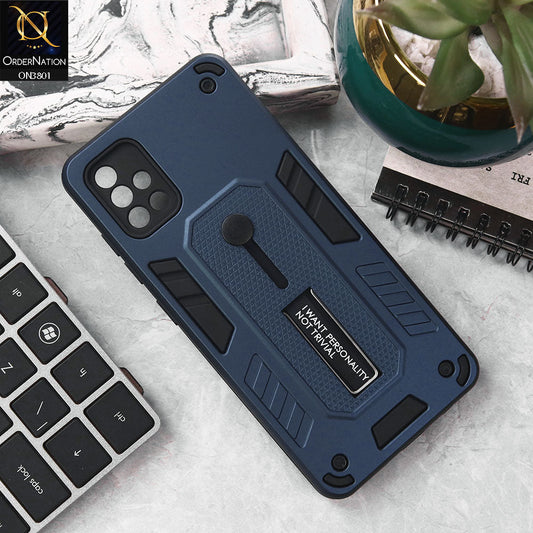 Samsung Galaxy A51 Cover - Midnight Blue - Hybrid Stylish Slide Finger Grip With Metal Kickstand Soft Borders Case