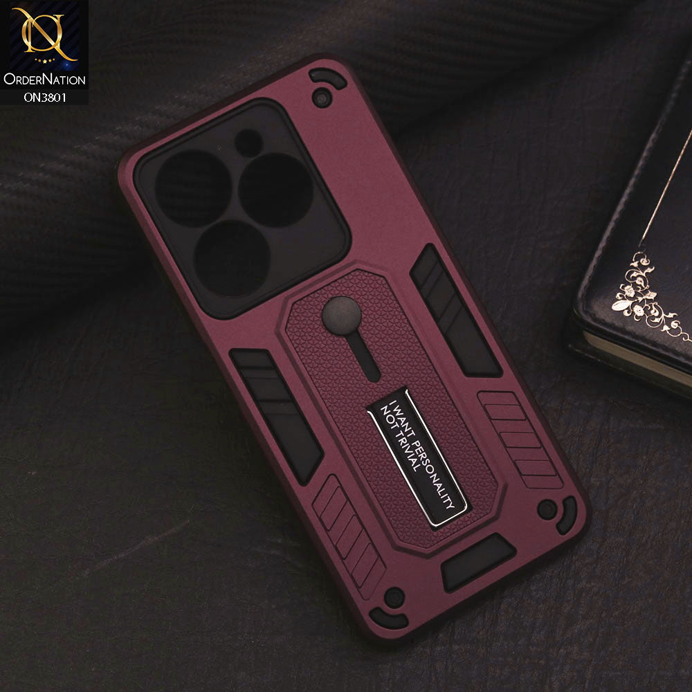 Tecno Spark Go 2024 Cover - Burgundy - Hybrid Stylish Slide Finger Grip With Metal Kickstand Soft Borders Case