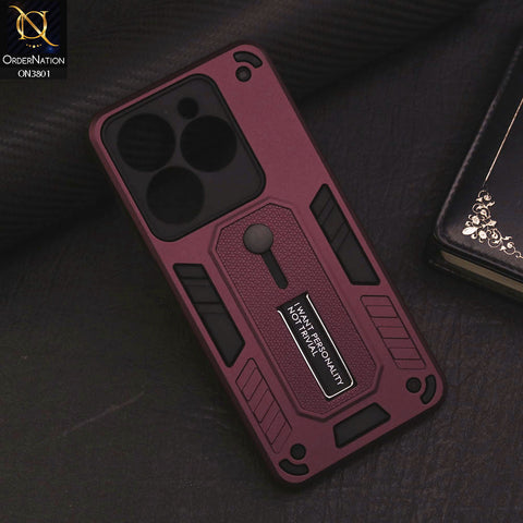 Infinix Smart 8 Plus Cover - Burgundy - Hybrid Stylish Slide Finger Grip With Metal Kickstand Soft Borders Case
