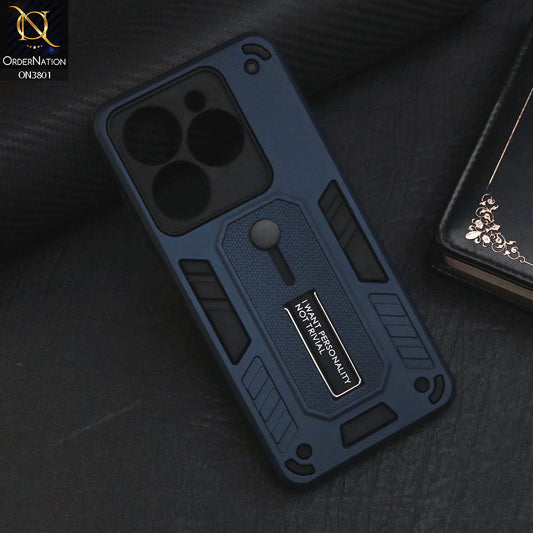 Itel P55 4G Cover - Midnight Blue - Hybrid Stylish Slide Finger Grip With Metal Kickstand Soft Borders Case