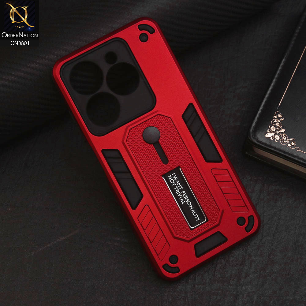 Itel P55 4G Cover - Red - Hybrid Stylish Slide Finger Grip With Metal Kickstand Soft Borders Case