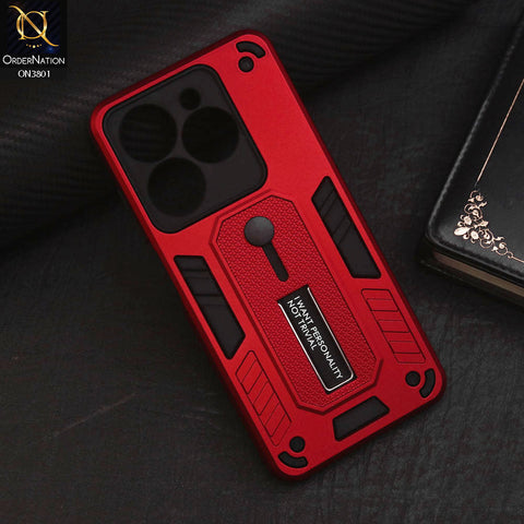 Itel P55 4G Cover - Red - Hybrid Stylish Slide Finger Grip With Metal Kickstand Soft Borders Case