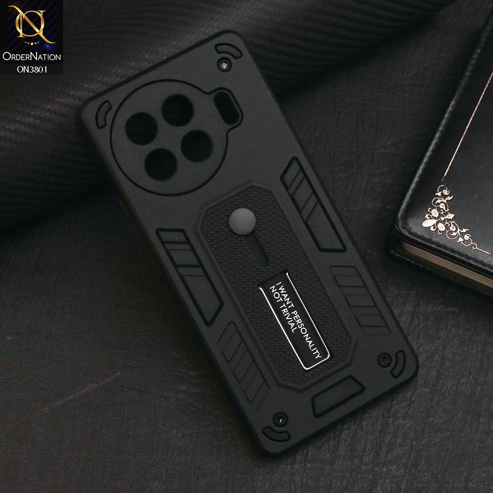 Tecno Spark  20 Pro Plus Cover - Black - Hybrid Stylish Slide Finger Grip With Metal Kickstand Soft Borders Case