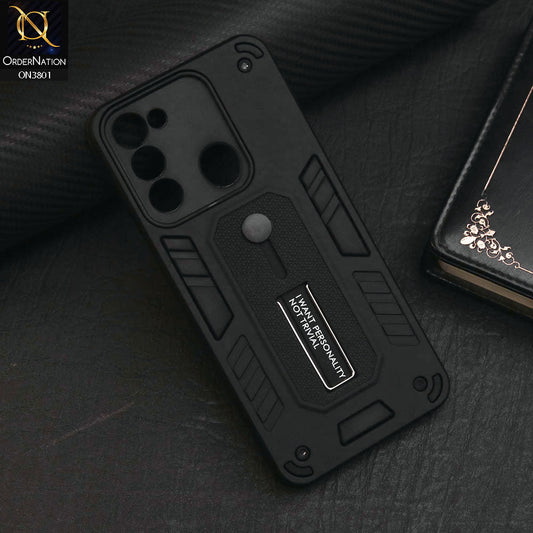 Tecno Spark 9 Cover - Black - Hybrid Stylish Slide Finger Grip With Metal Kickstand Soft Borders Case