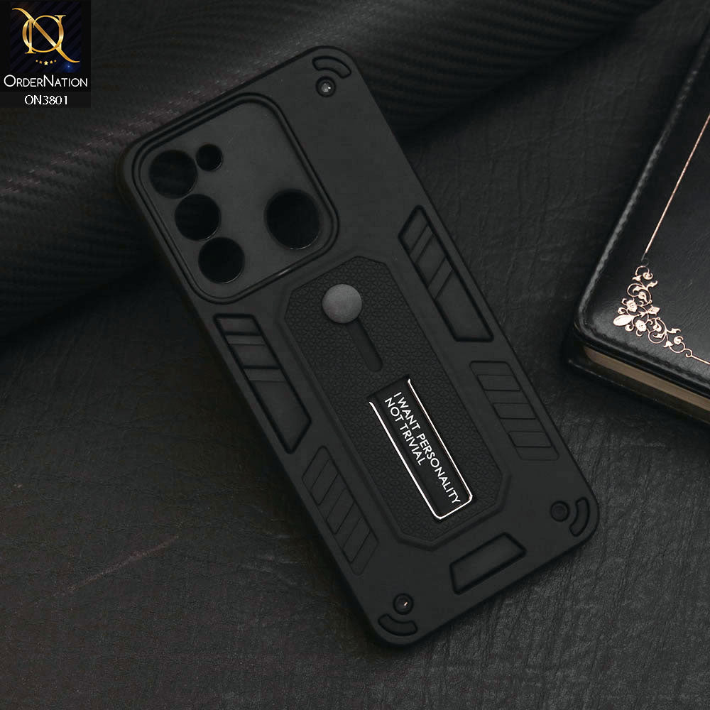 Tecno Spark Go 2022 Cover - Black - Hybrid Stylish Slide Finger Grip With Metal Kickstand Soft Borders Case