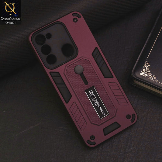 Tecno Spark 8C Cover - Burgundy - Hybrid Stylish Slide Finger Grip With Metal Kickstand Soft Borders Case