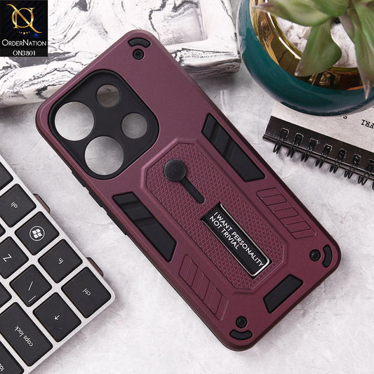 Infinix Smart 7 HD Cover - Burgundy - Hybrid Stylish Slide Finger Grip With Metal Kickstand Soft Borders Case