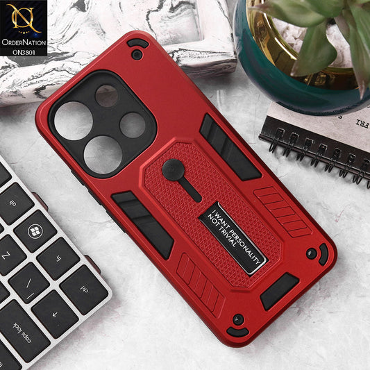 Infinix Smart 7 HD Cover - Red - Hybrid Stylish Slide Finger Grip With Metal Kickstand Soft Borders Case