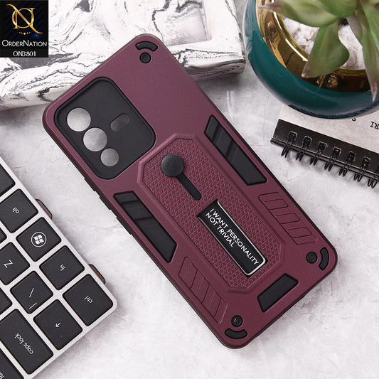 Vivo S12 Cover - Burgundy - Hybrid Stylish Slide Finger Grip With Metal Kickstand Soft Borders Case