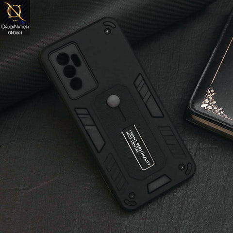 Vivo V23e Cover - Black - Hybrid Stylish Slide Finger Grip With Metal Kickstand Soft Borders Case