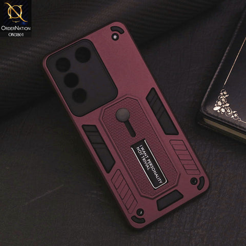 Vivo S16e Cover - Burgundy - Hybrid Stylish Slide Finger Grip With Metal Kickstand Soft Borders Case