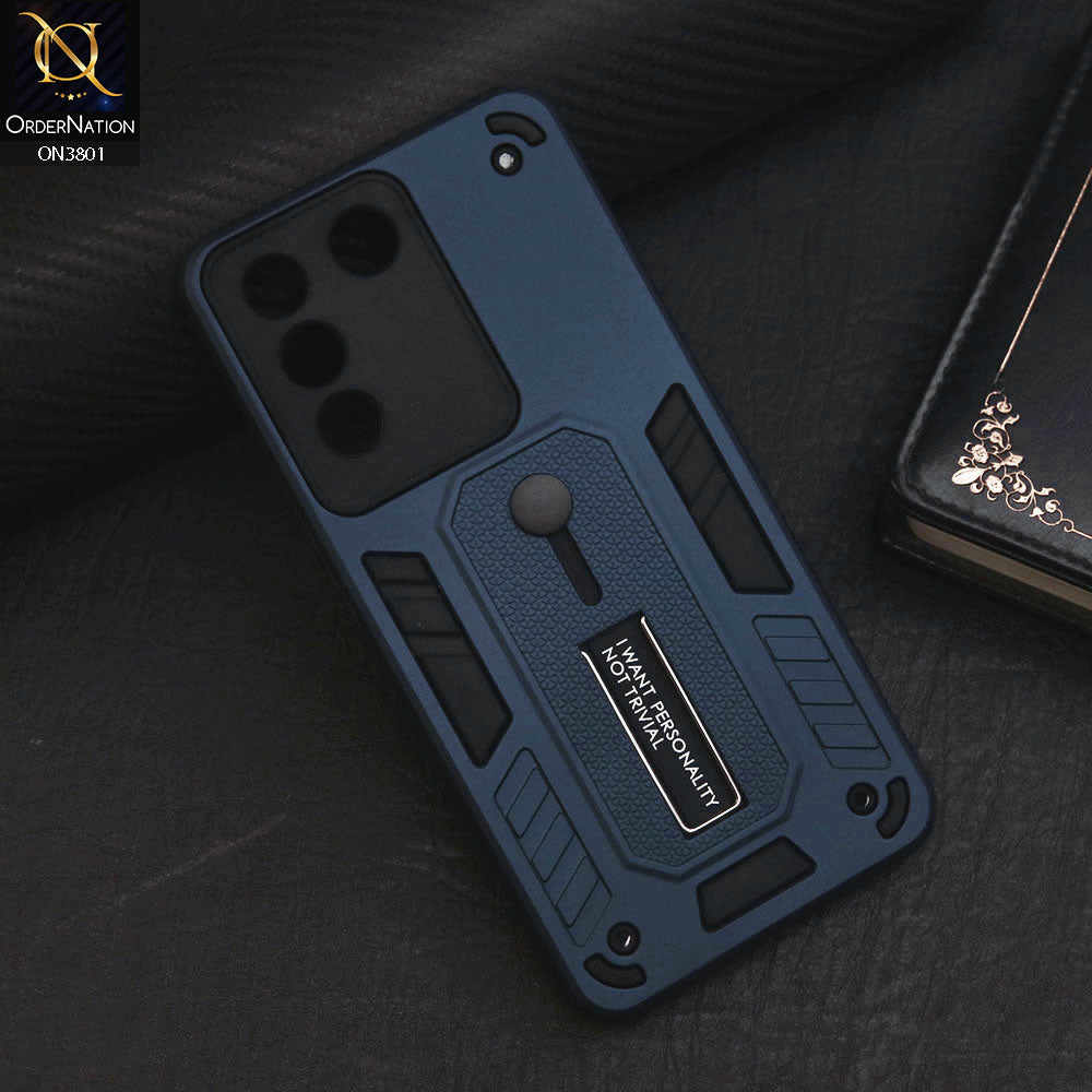 Vivo S16e Cover - Midnight Blue - Hybrid Stylish Slide Finger Grip With Metal Kickstand Soft Borders Case