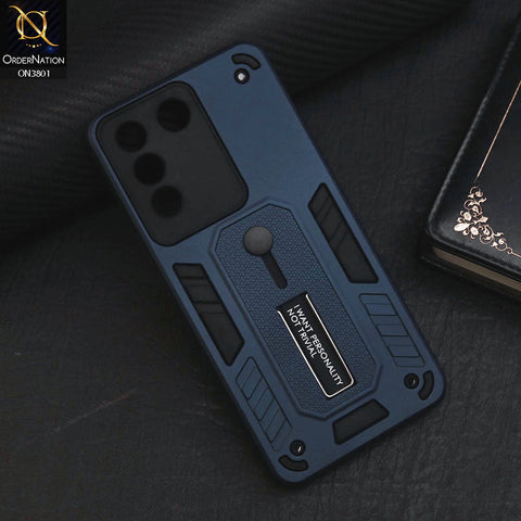 Vivo S16e Cover - Midnight Blue - Hybrid Stylish Slide Finger Grip With Metal Kickstand Soft Borders Case