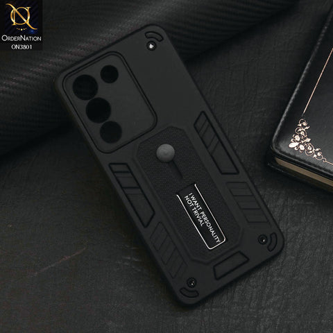 Vivo V29e Cover - Black - Hybrid Stylish Slide Finger Grip With Metal Kickstand Soft Borders Case