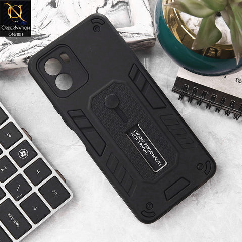 Vivo Y32t Cover - Black - Hybrid Stylish Slide Finger Grip With Metal Kickstand Soft Borders Case
