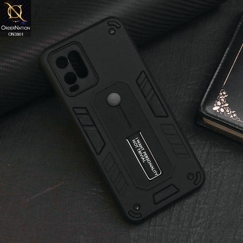 Vivo Y21G Cover - Black - Hybrid Stylish Slide Finger Grip With Metal Kickstand Soft Borders Case
