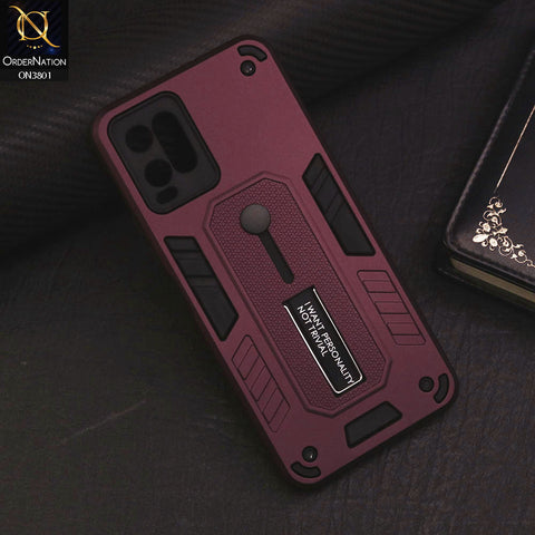 Vivo Y32 Cover - Burgundy - Hybrid Stylish Slide Finger Grip With Metal Kickstand Soft Borders Case