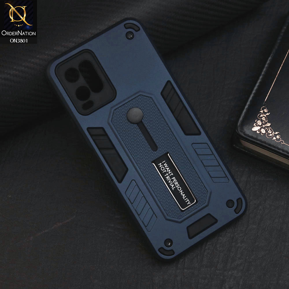 Vivo Y21s Cover - Midnight Blue - Hybrid Stylish Slide Finger Grip With Metal Kickstand Soft Borders Case