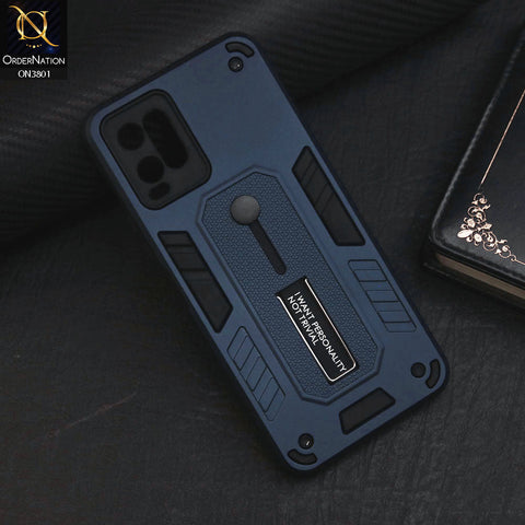 Vivo Y21s Cover - Midnight Blue - Hybrid Stylish Slide Finger Grip With Metal Kickstand Soft Borders Case
