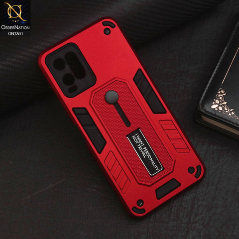 Vivo Y32 Cover - Red - Hybrid Stylish Slide Finger Grip With Metal Kickstand Soft Borders Case