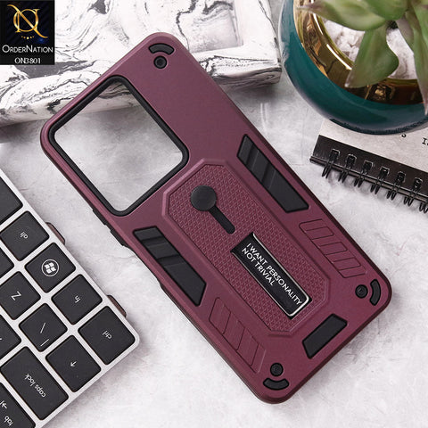 Vivo Y27s Cover - Burgundy - Hybrid Stylish Slide Finger Grip With Metal Kickstand Soft Borders Case